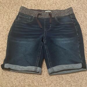 Girls Glittered Waistband Dark Wash Jorts with Drawstring